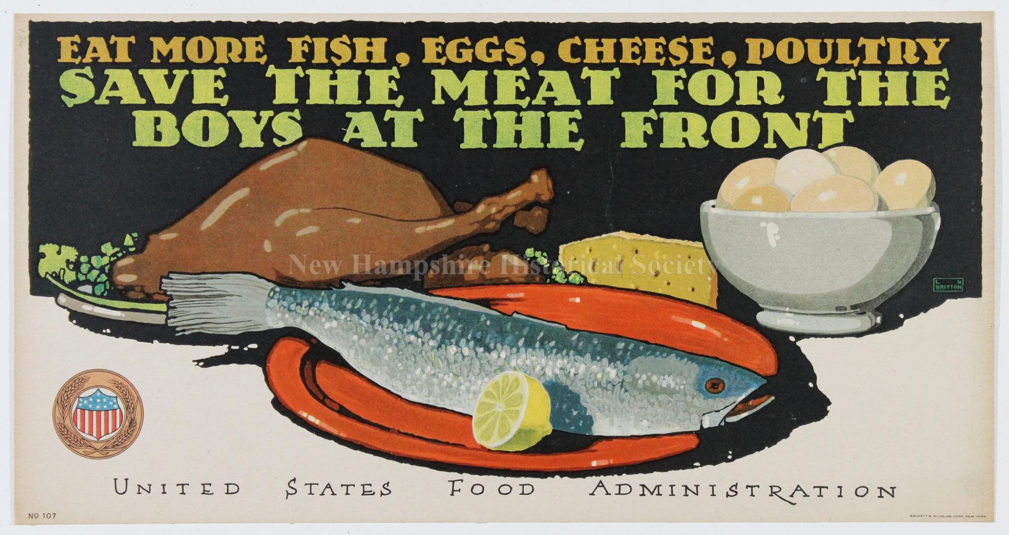 New Hampshire Historical Society - Eat more fish, eggs, cheese, poultry, save  the meat for the boys at the front, undated [approximately 1917] - Eat more  fish, eggs, cheese, poultry, save the