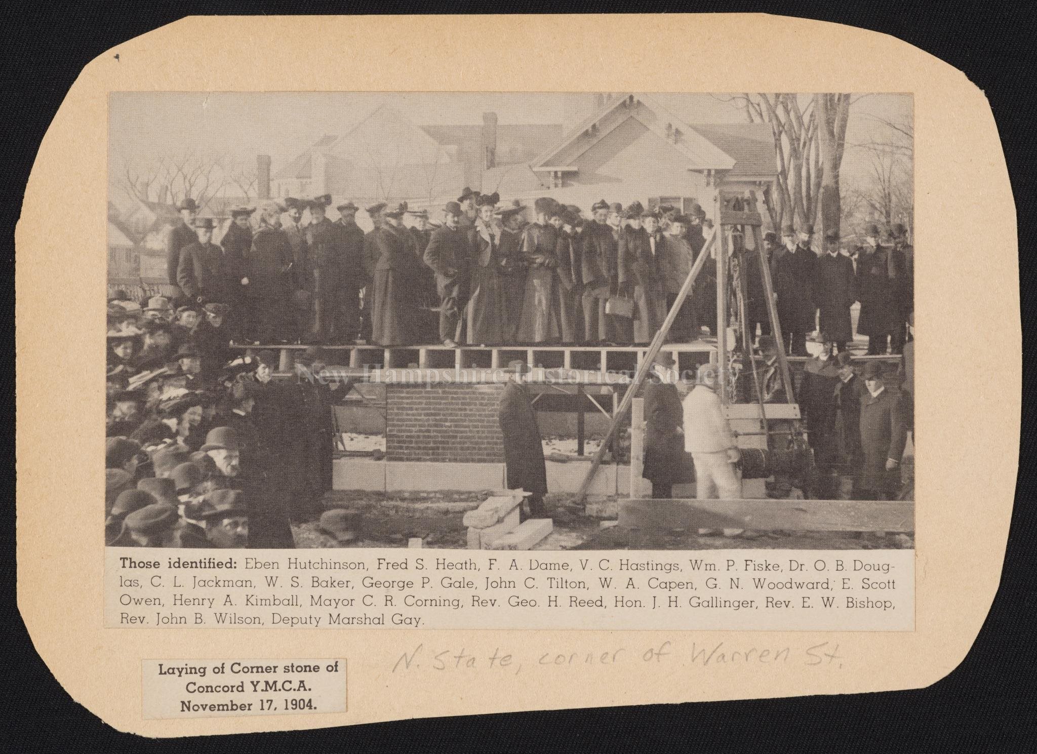 New Hampshire Historical Society - Laying of Cornor stone of Concord  Y.M.C.A., 1904 November 17 - Laying of Cornor stone of Concord Y.M.C.A.,  1904 November 17